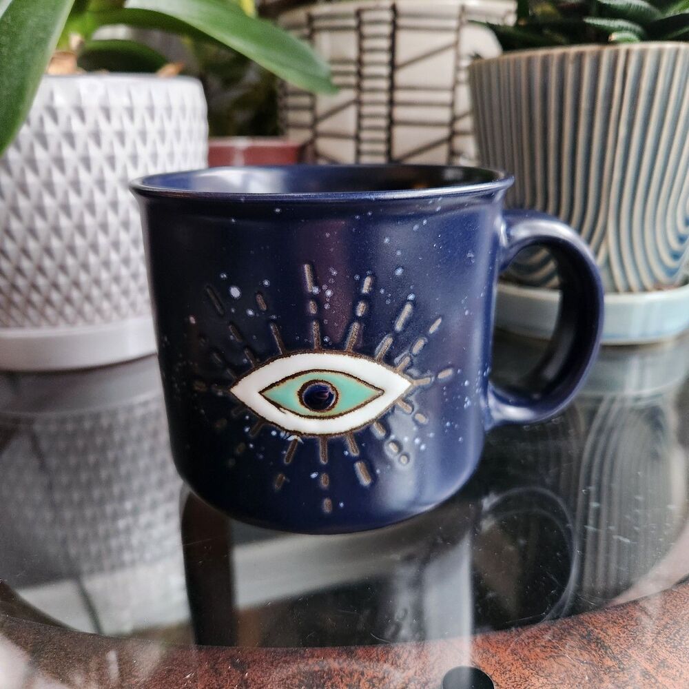 Evil Eye Mug Blue Stars Ceramic Stay Wild Moon Child Coffee Cup Whimsygoth Boho
